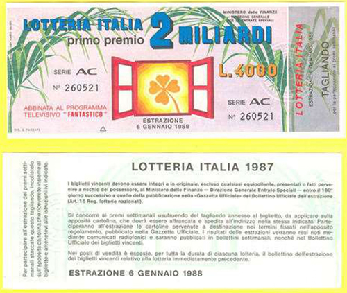 biglietto Lotteria Italia del 1987 - «Fantastico 8»