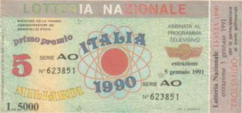biglietto Lotteria Nazionale Italia del 1990 - «Fantastico 90»