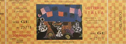 biglietto Lotteria Italia del 1980 «artista B. Cassinari» - «Scacco Matto»